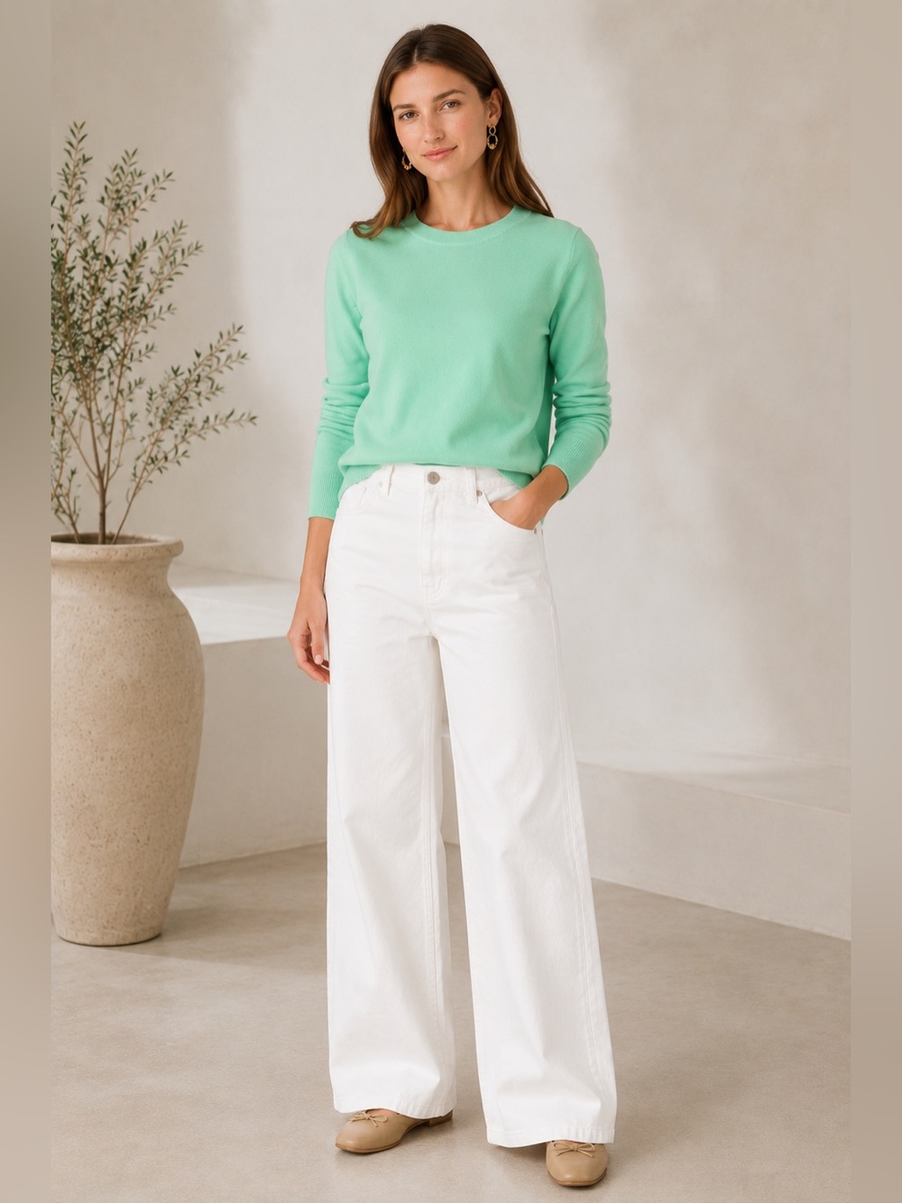 J.Crew Women’s Cashmere Classic Green Crew Neck Sweater